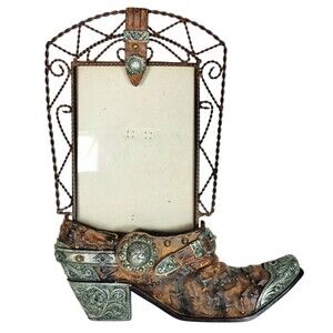 Vintage Boho Western Blingy Rustic Cowboy Boot 5"x7" Picture Frame